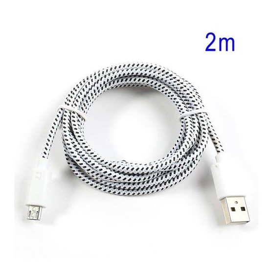Cable cargador USB con conector micro USB nylon 2M blanco