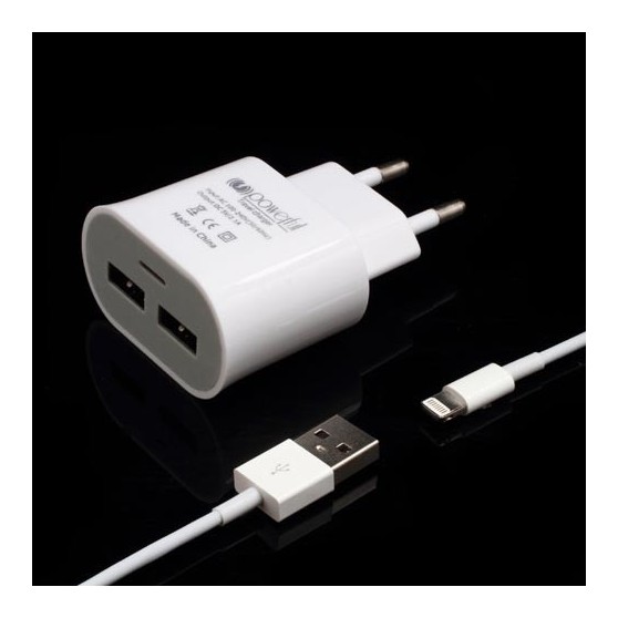 Cargador red lightning 2 puertos USB 5 v. 1 a. para iPhone 5 / iPad mini