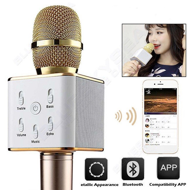 Microfono Portátil para Cantar Compatible con Android/iOS Función de Eco con 2 Altavoces Incorporados Micrófono Inalámbrico Karaoke Bluetooth PC o Teléfono Inteligente 
